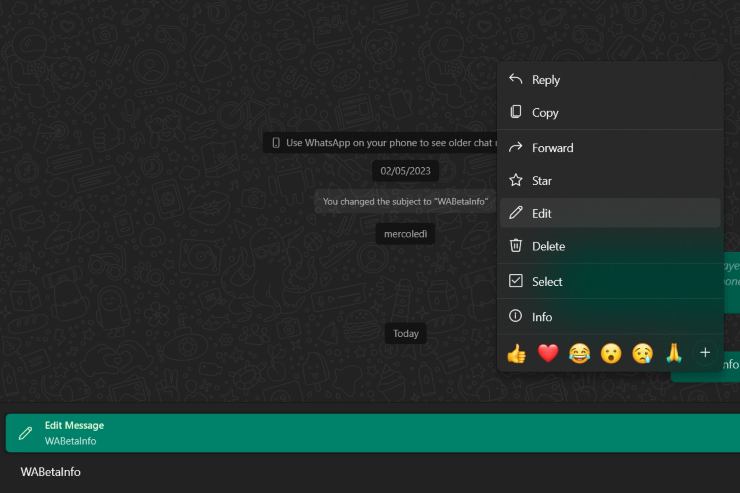 Modifica dei messaggi Whatsapp sul PC